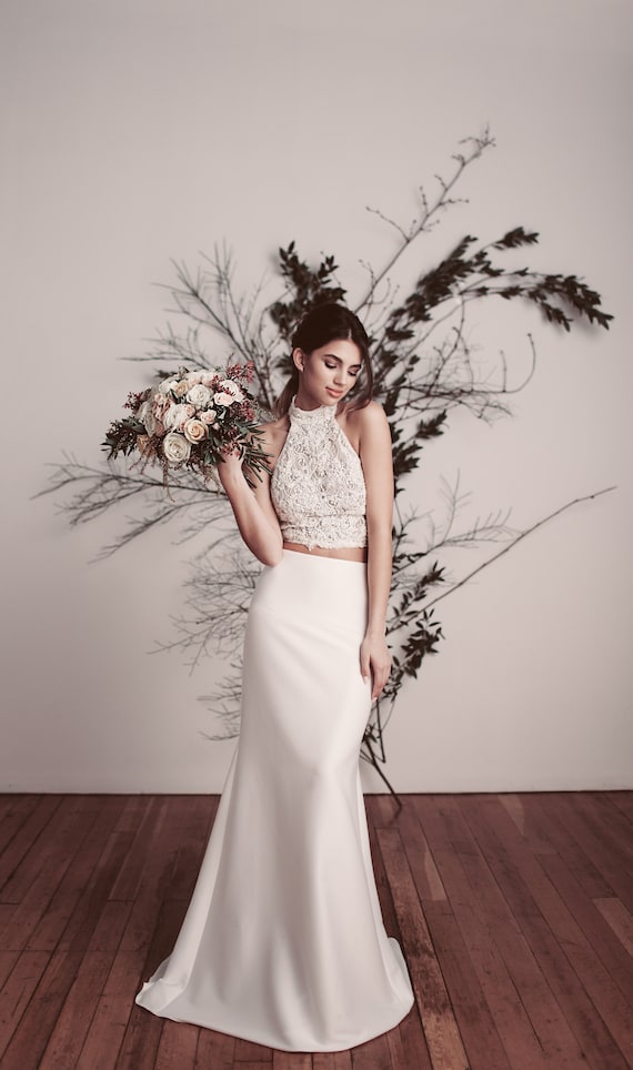 Sparkly Crop Top Wedding Gown Etsy