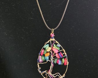 Handmade Multi Colored Wire Wrapped Tree of Life Necklace