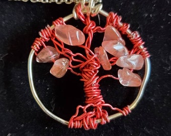 Rose Quartz Tree of Life Pendant Necklace