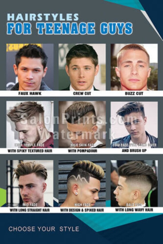 Hair Salon Poster Mesh Vinyl Hairstyles for Teenage Guys - Etsy UK