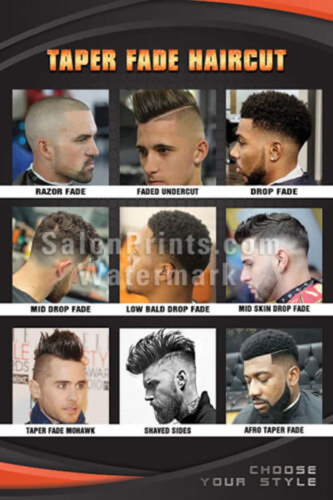 Hair Salon Poster Mesh Vinyl Taper Fade Haircut Shaved -  Hong