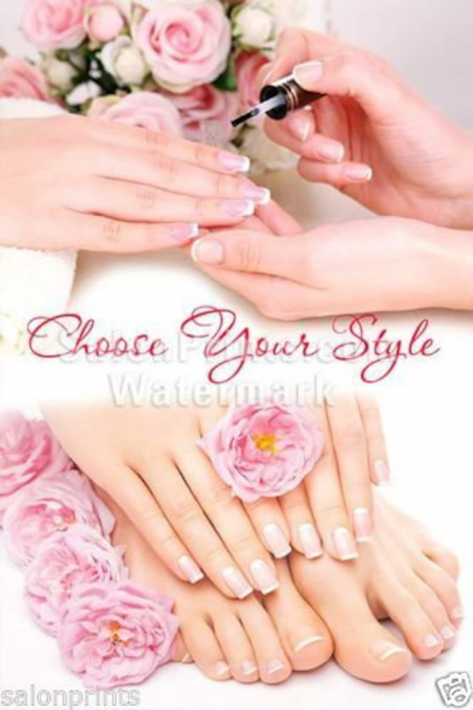 Nail Salon Poster Manicure Pedicure Floral Polish Pink White Etsy UK