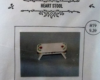 Dollhouse miniature kit in twelfth scale or 1:12 scale.  Heart Stool by Pixi Miniatures.  Item #D676.