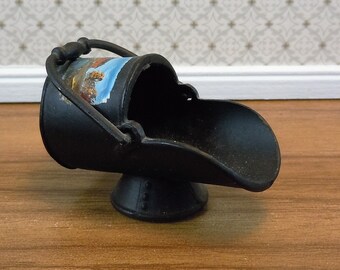 Antique Dollhouse Miniature hand painted coal bucket or coal shuttle, late 1800’s. Item #D527.