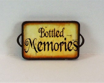 Dollhouse miniature accessory in twelfth scale or 1:12 scale.  “Bottled Memories” Serving tray, walnut finish.  Item N174.