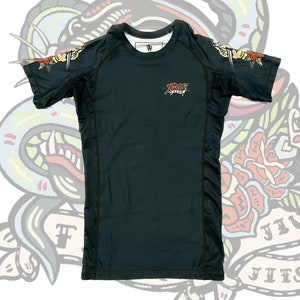 Groen Jiu-jitsu Rashguard heren/dames Brazilian Jiu Jitsu, Martial Arts Sports Panther, Roses, Snake Rashguard BJJ Rashguard korte mouw
