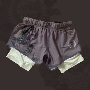 Two-Toned Brown Jiu Jitsu Female / Womens Grappling Shorts for Brazilian Jiu Jitsu, Martial Arts Sports Gold Art BJJ, 2-1