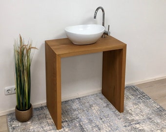 rustic washbasin wood made of solid elm with sink and faucet