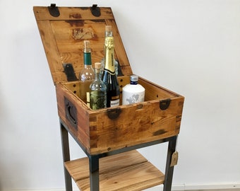 Barra de botellas, vinoteca, estante para vinos, caja de municiones, artesanía de Remagen/Rin