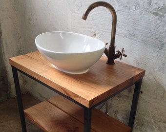 Oak washbasin with steel frame and shelf completely customizable