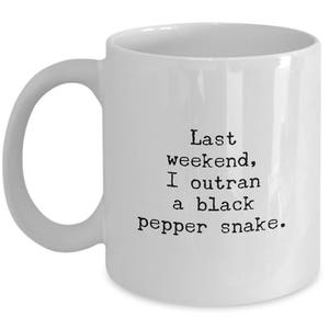 The Office Mug: &quot;Last Weekend, I Outran A Black Pepper Snake.&quot;, 11oz Ceramic Mug - Dwight Schrute Quote, Dwight Gift, Television Show No. 1