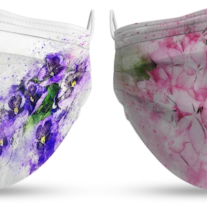 Mauve And Wedgewood Blue Floral Face Mask/ Flower Facemask Adult Child