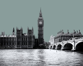 Big Ben & Houses of Parliament, Litho Style A4 Print, London Art Print, London Wall Art, Westminster, UK,  Mother's Day gift