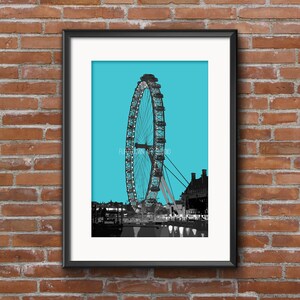 London Eye, Litho style print, London Print, London Gift. 4 Colours, A4