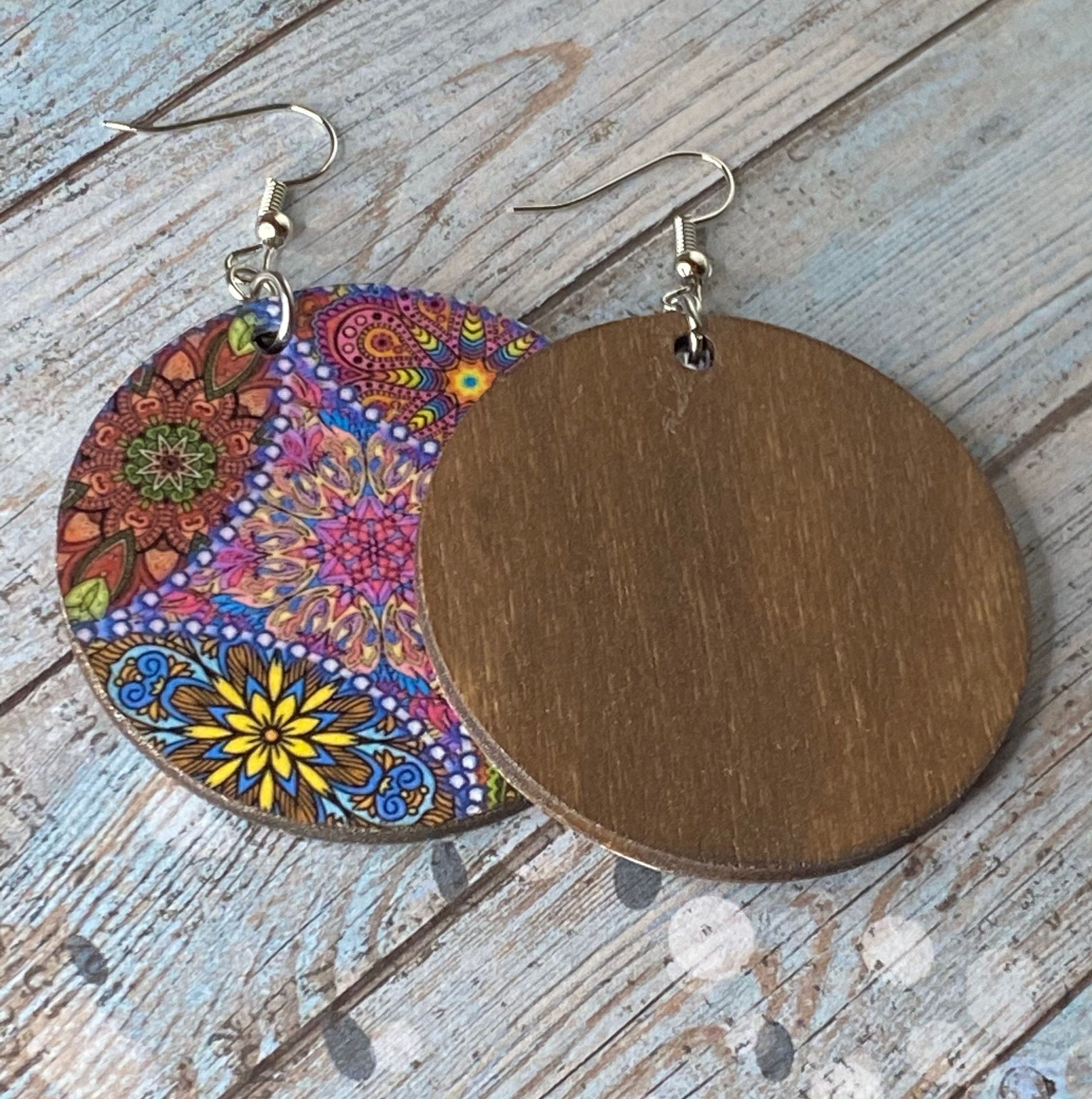 Decoupage Earrings Wooden Earrings Quilt Pattern Earrings Etsy