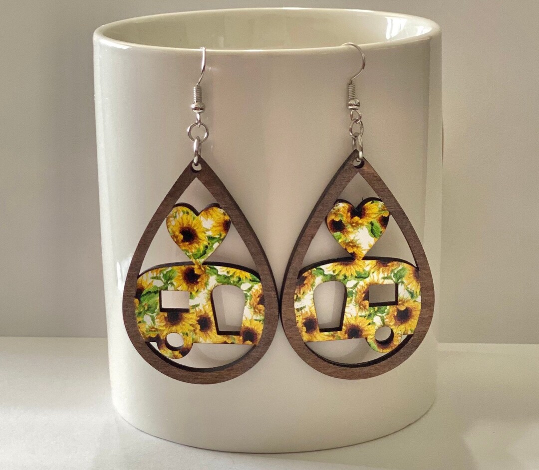 Decoupaged Wooden Earrings for Fall Sunflower Accessories Etsy