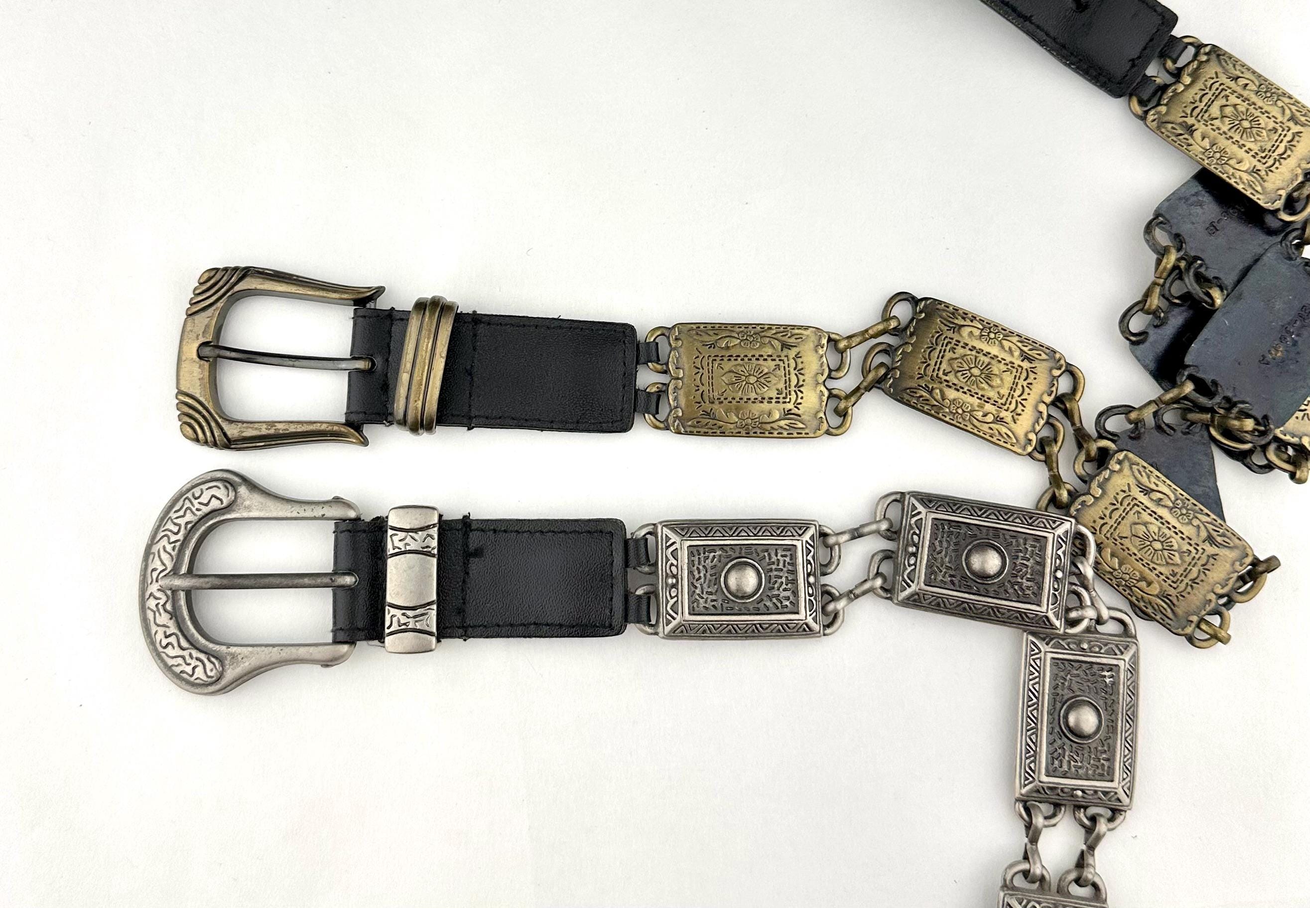 Vintage Stamped Metal Link Belt: Southwest or Floral Design  display picture 1