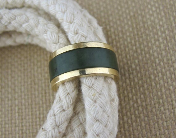 Vintage 14k Yellow Gold Inlaid Jade Mens Size 8 Ri