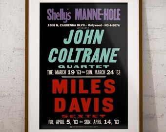 Pôster de jazz de John Coltrane e Miles Davis – Impressão restaurada de um concerto de 1963 para decoração de parede.