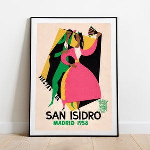 Madrid Print, Spanish Fiesta Poster - Vintage Spain 1950s - Retro Travel Wall Art
