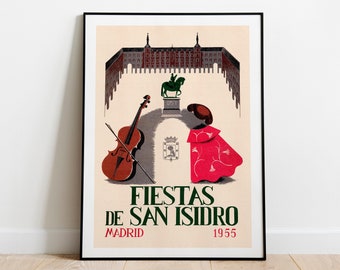 Madrid Print, Spanish Fiesta Vintage Poster - Mid-century 1950s Spain Wall Art