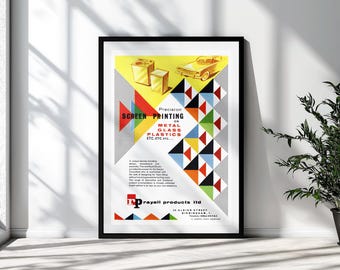 Vintage Design Print Poster Wall Art, 1950s Screen Printing Advert, Office Decor