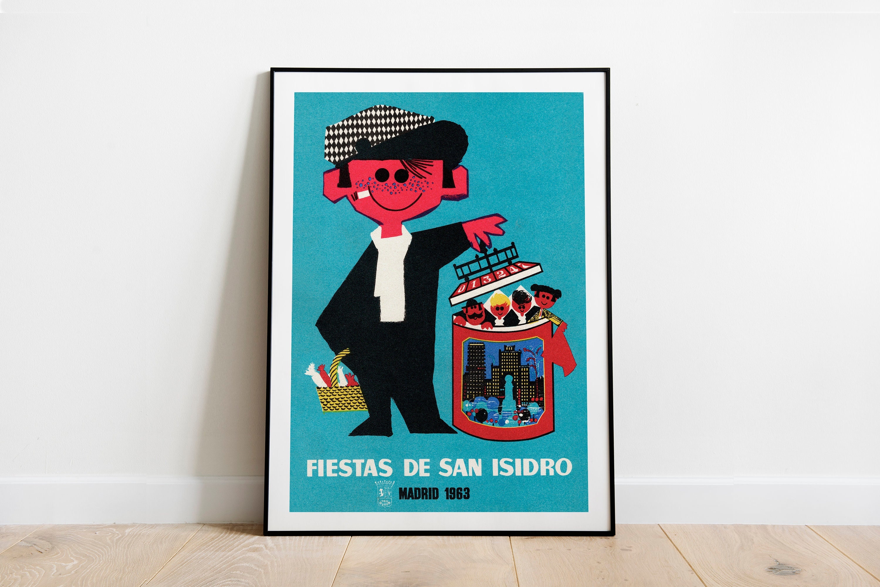 Madrid Spain Vintage Fiesta Print Poster - Mid-century 1960s Illustration