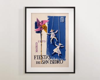 Spain Home Decor - Retro Madrid Fiesta Wall Art Poster