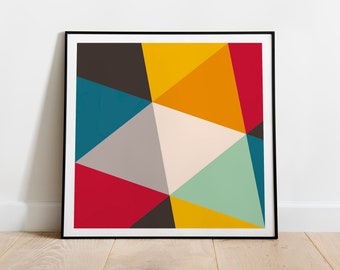 Colourful Bauhaus Geometric Pattern Print Poster, Gallery Wall Art, Mid-century Modern Inspired.