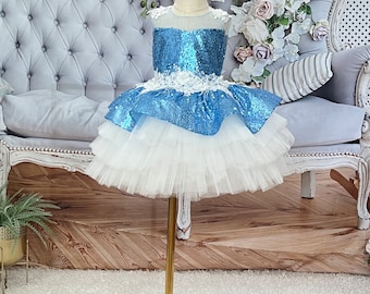 blue and white princess dress dress/party /ready to ship /free shipping to USA / sequin details and dance your way Girls-Portrait-Sal&Pimenta I've Got Sunshine Long Size:size 00