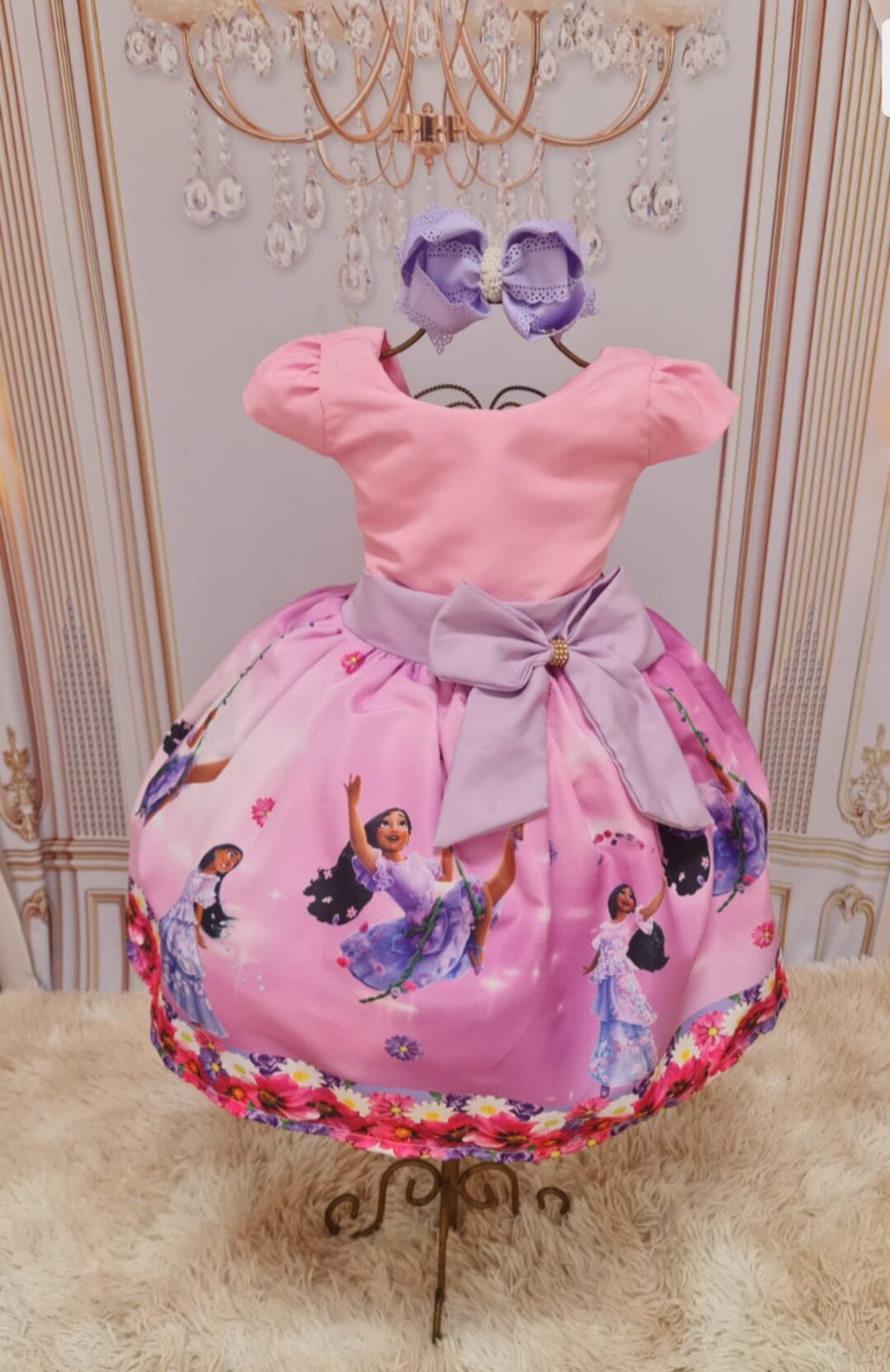 encanto birthday party dress Dress/encanto Dress/encanto Theme /encanto Party/ Free Shipping/2 Days Ready to Ship / /princess Dress/encanto bridesmaid party markdown_eligible Red V-Neck Backless Bow Size:6-8 yr