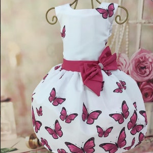Butterfly dress/ready to ship / birthday girl / special dress/ white and pink/free shipping