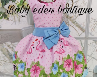 Tropical birthday dress/ summer dress/ flamingo dress/ free shipping /Hawaii birthday dress/ tropical dress /birthday dress
