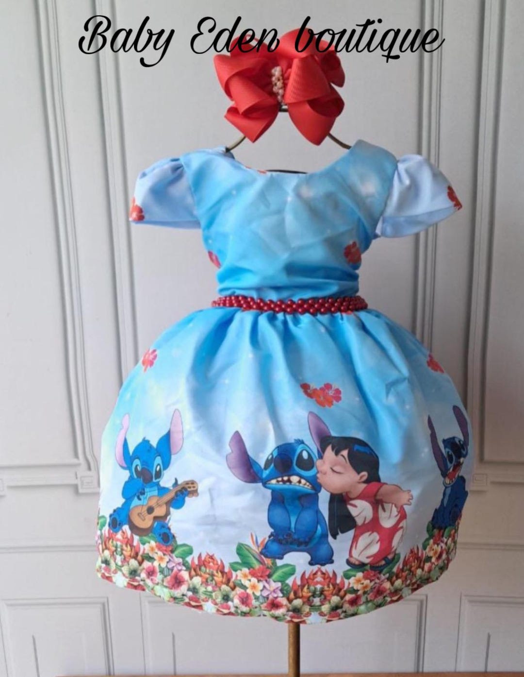 Free Shipping to Usa/stitch Theme Dress/princess Girl Dress/ Stitch  Dress/birthday Party Dress/birthday Dress