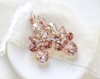Rose gold Bridal earrings, Bridal jewelry, Blush crystal earrings, Bridesmaid earrings, Special occasion earrings, Rose gold Wedding jewelry