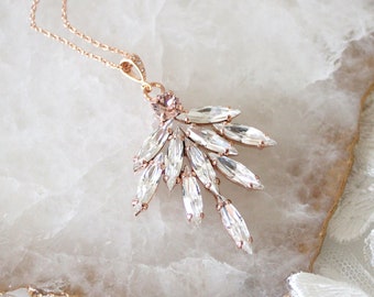 Rose gold Bridal necklace, Crystal Wedding necklace, Bridal jewelry, Bridesmaid necklace, Pendant necklace, Rose gold Wedding jewelry