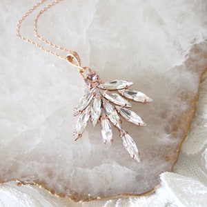 Rose Gold Braut Halskette, Kristall Hochzeit Halskette, Brautschmuck, Brautjungfer Halskette, Anhänger Halskette, Rose Gold Hochzeit Schmuck