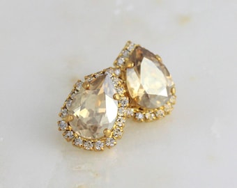 Champagne crystal earrings, Bridal jewelry, Bridal earrings, Swarovski crystal earrings, Stud earrings, Bridesmaid earrings, Gold earrings