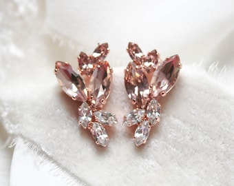 Rose gold Bridal earrings, Morganite Wedding earrings, Bridal jewelry, Blush crystal earrings for Bride, Rose gold wedding jewelry