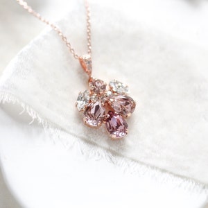 Rose gold Bridal necklace, Bridal jewelry, Crystal Bridesmaid necklace, Blush crystal necklace, Rose gold Wedding necklace, Pendant necklace image 1