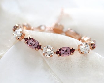Rose gold Bridal bracelet, Bridal jewelry, Crystal Tennis bracelet, Wedding bracelet, Purple Bridesmaid bracelet, Wedding jewelry