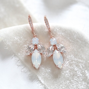 Rose gold Bridal earrings, White opal Wedding earrings, Wedding jewelry, Crystal drop earrings, Rose gold Bridal jewelry, Dangle earrings