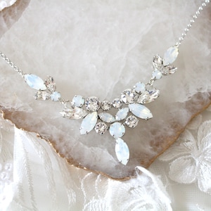 Crystal Bridal necklace, White opal Wedding necklace, Bridal jewelry, Vintage style necklace, Special occasion necklace, Wedding jewelry