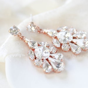 Rose gold Bridal earrings, Bridal jewelry, Crystal earrings, Rose Gold Chandelier Wedding earrings, Bridesmaid earrings, Wedding jewelry