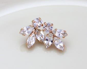 Crystal Bridal earrings, Rose gold stud earrings, Bridal jewelry, Rose gold Wedding jewelry, Bridesmaid earrings, Simple crystal earrings