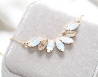 Opal Bridal necklace, Bridal jewelry, Crystal Wedding necklace, Gold crystal necklace, Gold Bridesmaid necklace, Wedding jewelry