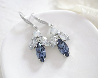 Blue crystal Bridal earrings, Bridal jewelry, White opal Wedding earrings, Crystal drop earrings, Blue Shade earrings, Wedding jewelry