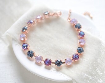 Purple crystal bracelet, Swarovski tennis bracelet, Navy blue bracelet, Rose gold bracelet, Burgundy delite, Lavender bracelet for bride