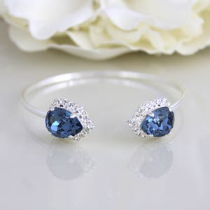 Navy blue Bridal bracelet, Crystal Bridal bracelet, Bridal jewelry, Bangle bracelet, Bridesmaid bracelet, Wedding jewelry, Teardrop bracelet image 2