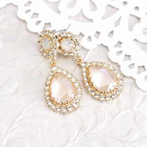 Ivory cream Bridal earrings, Bridal jewelry, Crystal Wedding earrings, Teardrop earrings, Gold earrings for bride, Wedding jewelry image 1